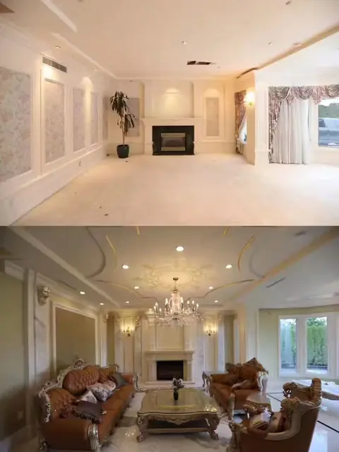 Traditional living rooms with panelled walls, mouldings and fireplace mantels